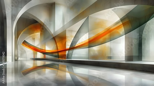 Abstract Futuristic Architecture Interior with Curved Elements