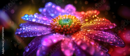 Vibrant Daisy with Dewdrops and Bokeh Lights