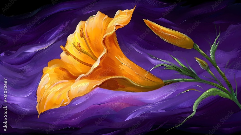 Vibrant Digital Painting of a Yellow Flower on Purple Background