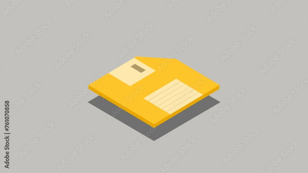Isometric floppy disk animated white color on gray background. Isometric floppy disk animated white color on gray background.
