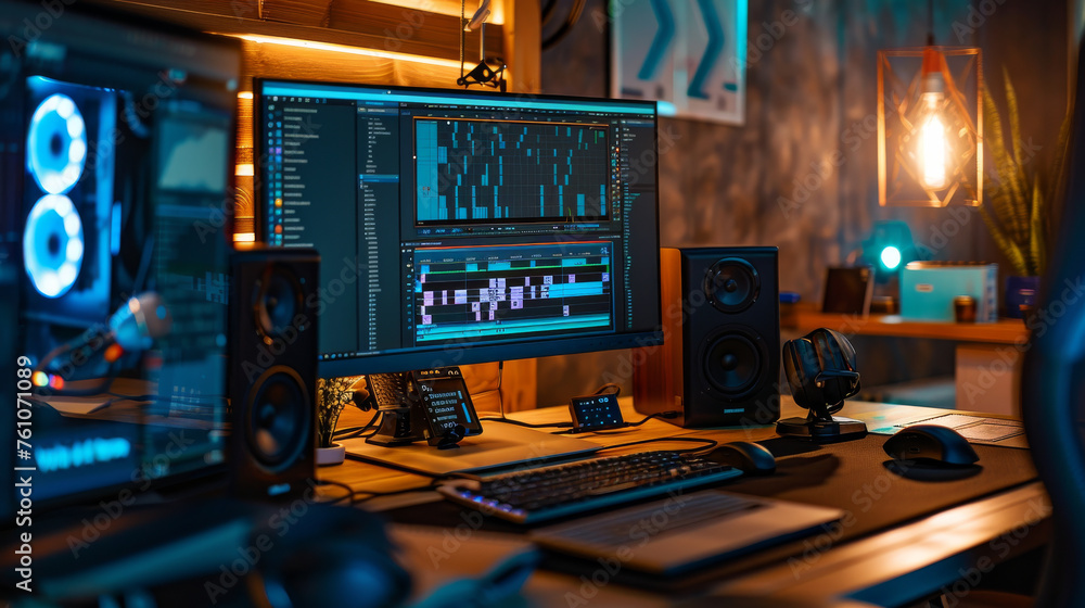 the desk of a content creator in the home office the desk of a content creator in the home office