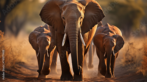 elephants at sunset © qaiser