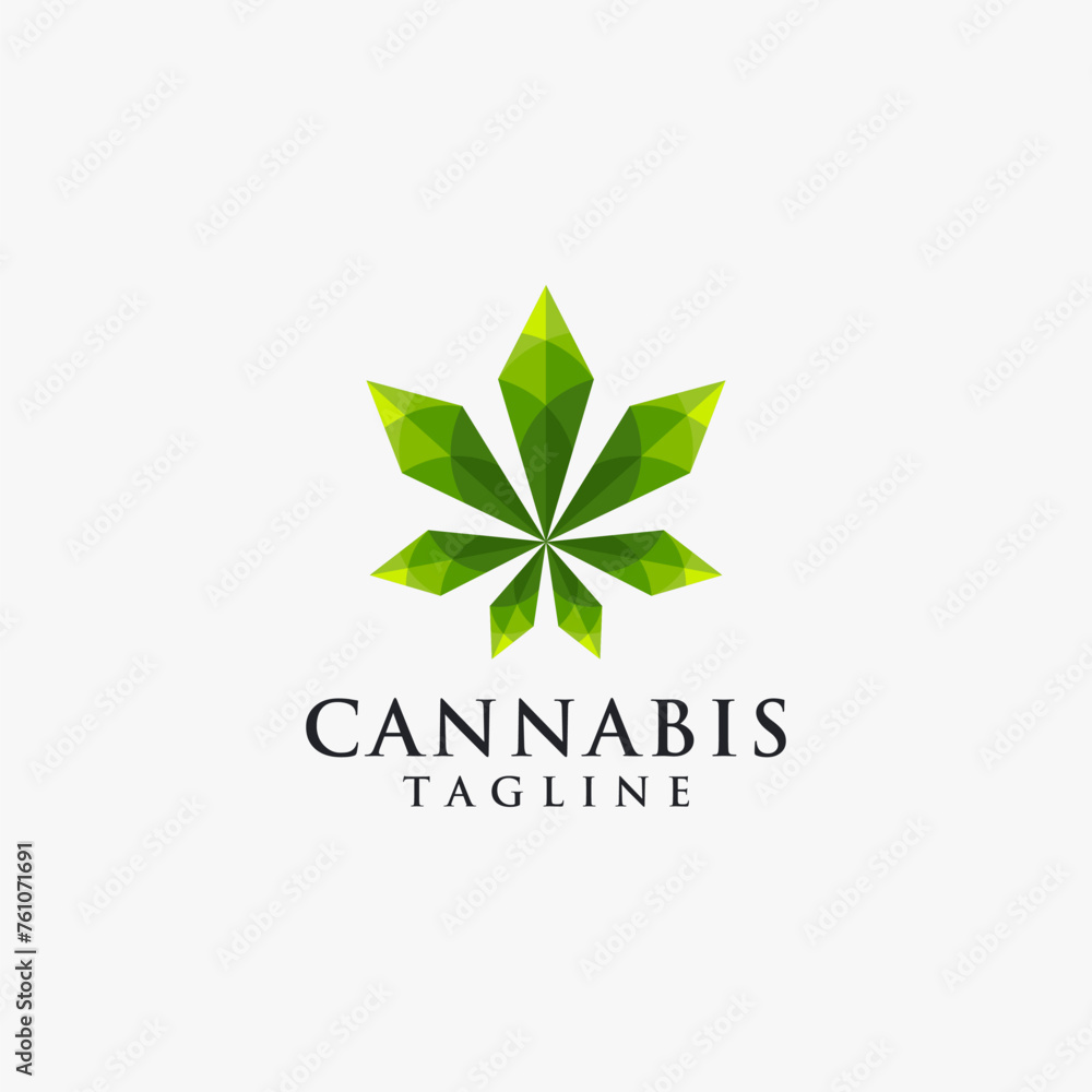 Modern geometric hemp cannabis marijuana logo icon vector template, with lowpoly style on white background Modern geometric hemp cannabis marijuana logo icon vector template, with lowpoly style on white background