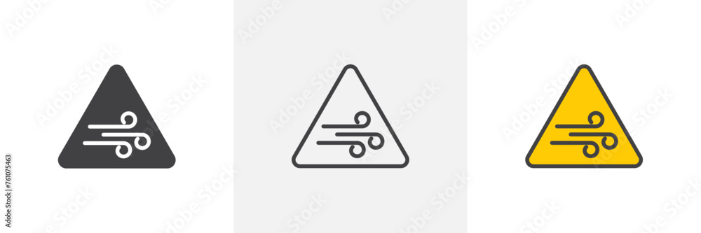 High Wind Velocity Warning. Strong Gust Caution Sign. Yellow Triangular Wind Alert High Wind Velocity Warning. Strong Gust Caution Sign. Yellow Triangular Wind Alert