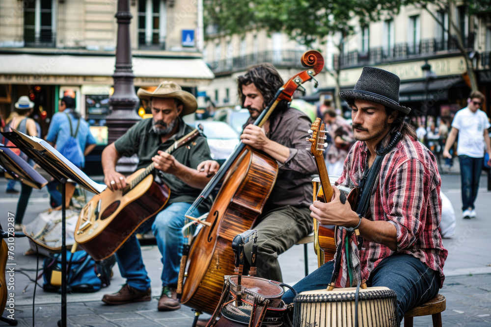 Obraz premium Musicians and dancers performing on the streets of Paris
