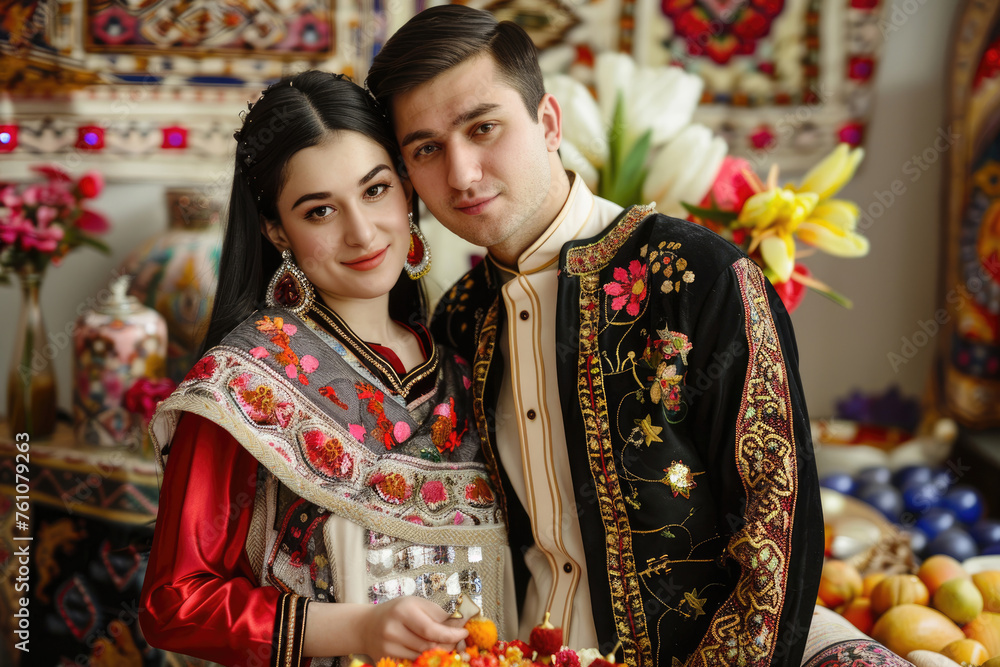 A young man and woman of Eastern ethnicity celebrating Nowruz