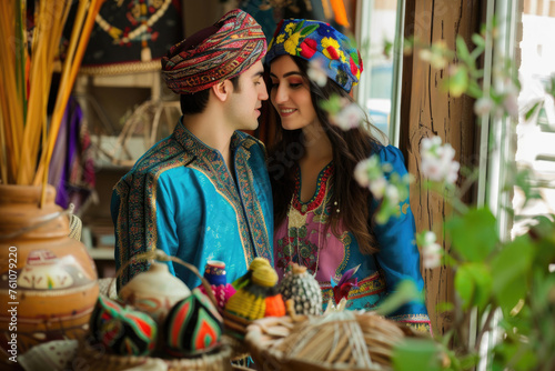 A young man and woman of Eastern ethnicity celebrating Nowruz