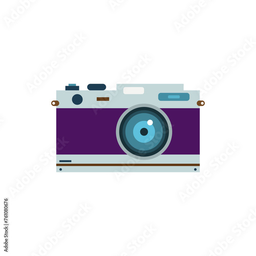 Retro camera icon in flat color style. Photography equipment vector illustration on a white isolated background.