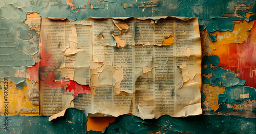Old torn newspaper, magazine. Collage background texture, grunge background photo