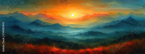 Sunrise in mountains, Beautiful view. Created with Ai