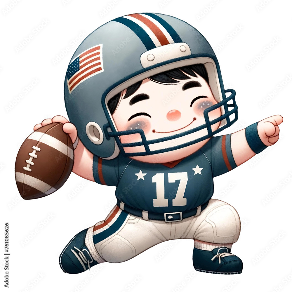 Happy Cartoon Toddler Holding Football
