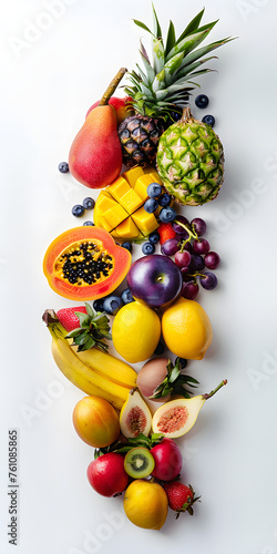 Variedade Colorida de Frutas Frescas em Fundo Branco