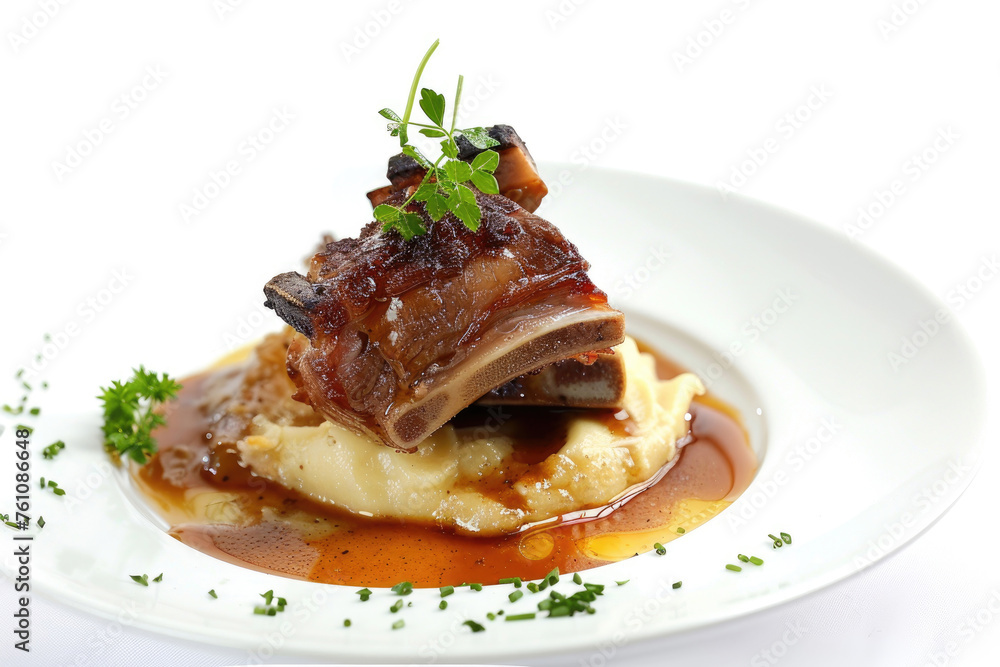 A dish with pig's trotters isolated on a white background