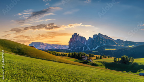Panoramic landscape with sunset