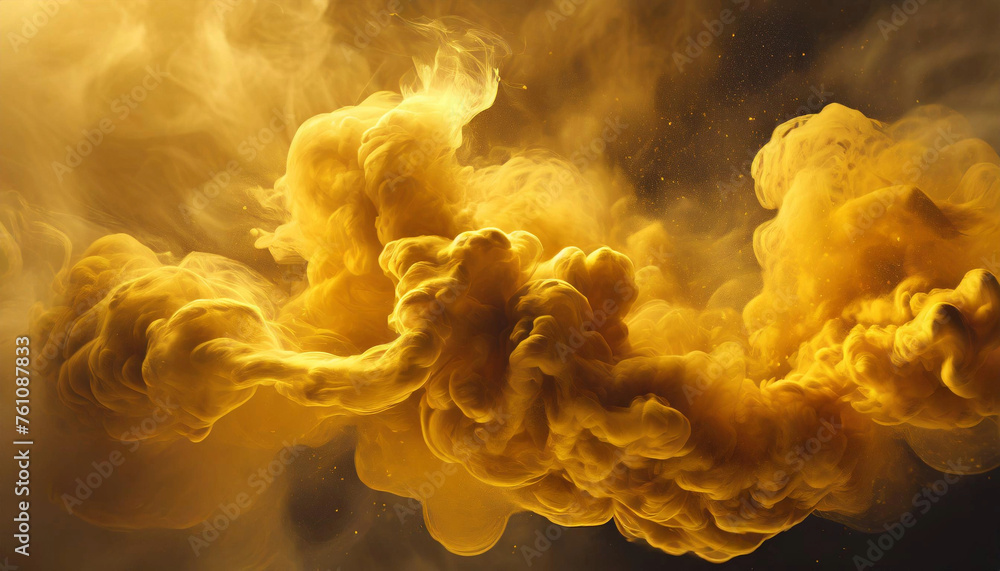 An ethereal and captivating abstract background featuring swirling tendrils of shimmering gold smoke against a backdrop of deep, velvety black. - obrazy, fototapety, plakaty 