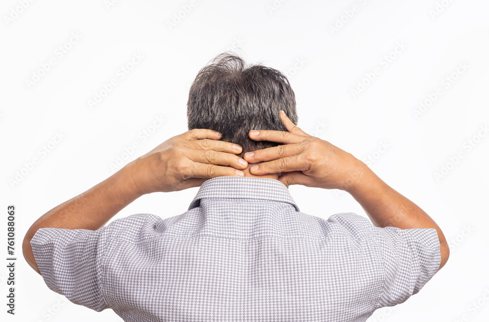 Fototapeta premium Senior man neck pain because of Cervical Spondylosis disease.