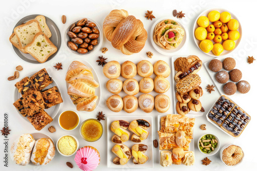 Nowruz bakery treats arranged neatly on a white background