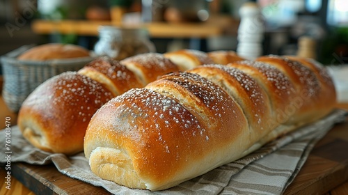 Freshly baked homemade bread on a table