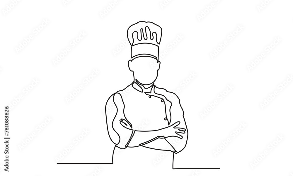 continuous line drawing of a cross hand and confident chef standing.Single-line chef cooking meal concept.vector illustration.
continuous line drawing of a cross hand and confident chef standing.Single-line chef cooking meal concept.vector illustration.