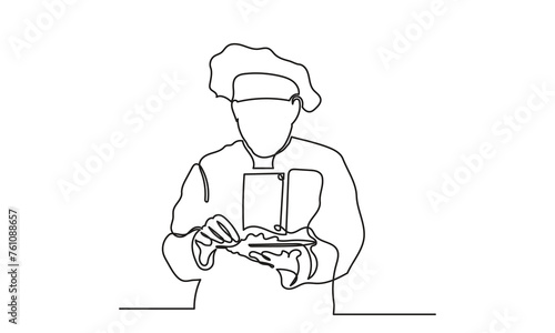 continuous line drawing of a chef preparing meal.Single-line chef cooking meal concept.vector illustration.