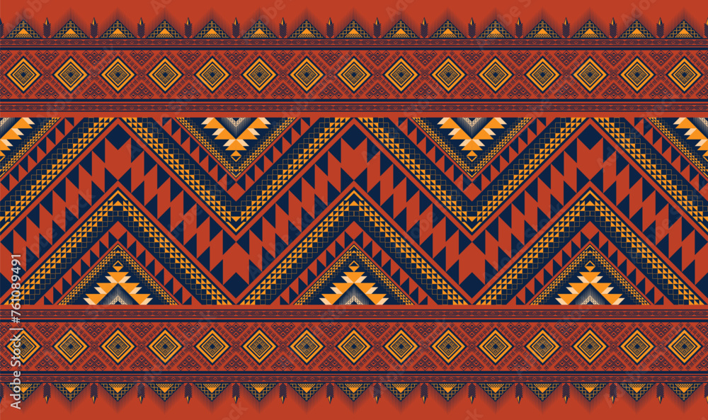 Ethnic pattern.Triangle shape on Red background.Geometric shape.Blue pattern.Zigzag pattern.Seamless.Square shape.DIgital design.Illustration.Line.Design for skirt.Clothes.Carpet.Printing. Knitting Ethnic pattern.Triangle shape on Red background.Geometric shape.Blue pattern.Zigzag pattern.Seamless.Square shape.DIgital design.Illustration.Line.Design for skirt.Clothes.Carpet.Printing. Knitting