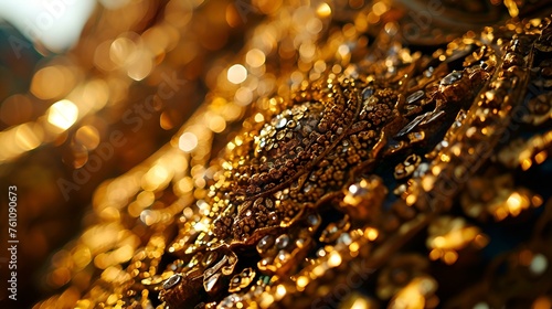 A close-up view of a gold necklace placed on a table