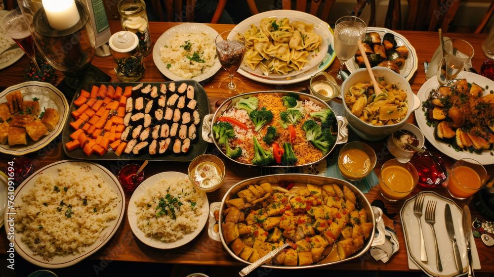 While the spread is mainly traditional American fare there are also nods to the diverse backgrounds and cultures of those gathered. Dishes like tamales curry or sushi may While the spread is mainly traditional American fare there are also nods to the diverse backgrounds and cultures of those gathered. Dishes like tamales curry or sushi may