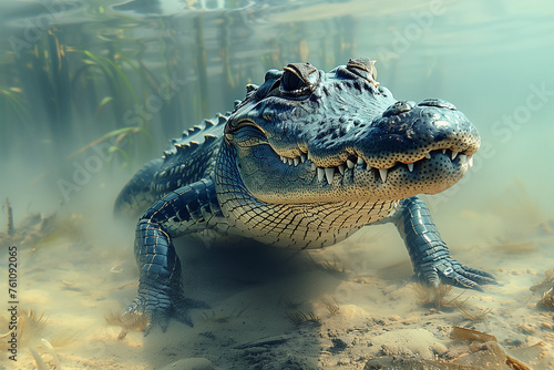 crocodile hiding under water underwater shot