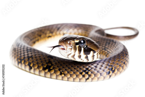 A portrait of a grass snake in a studio setting, isolated on a white background