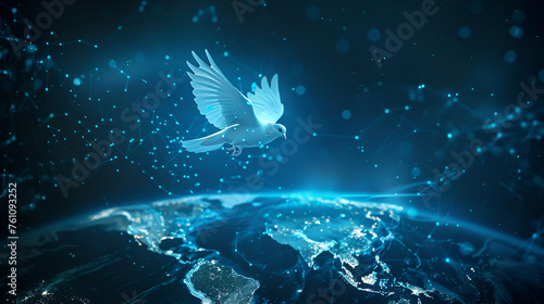 World peace concept with flying dove and planet Earth. generative ai 