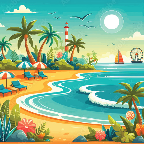 Illustration of beach scenery during the day landscape