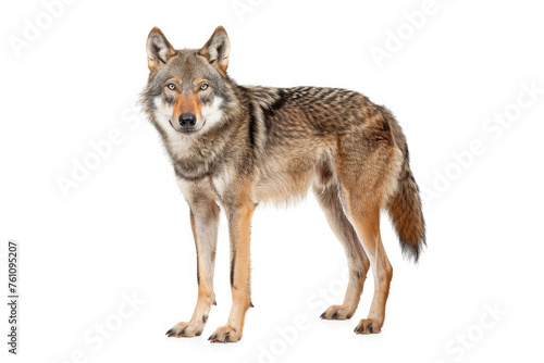 A portrait of a Tian Shan wolf in a studio setting  isolated on a white background