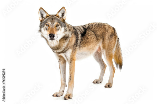 A portrait of a Tian Shan wolf in a studio setting, isolated on a white background © Veniamin Kraskov