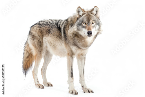 A portrait of a Tian Shan wolf in a studio setting, isolated on a white background © Veniamin Kraskov