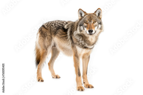 A portrait of a Tian Shan wolf in a studio setting  isolated on a white background