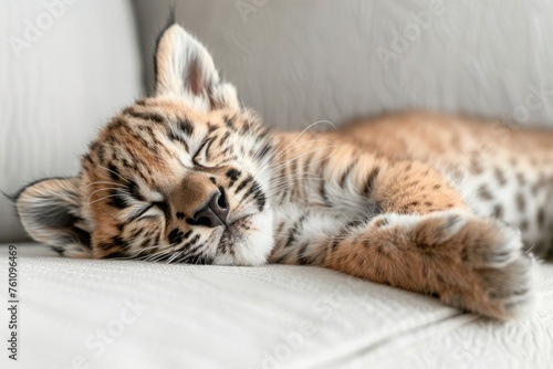 cute charming jaguar cub lying on a white background. kitten. © MaskaRad