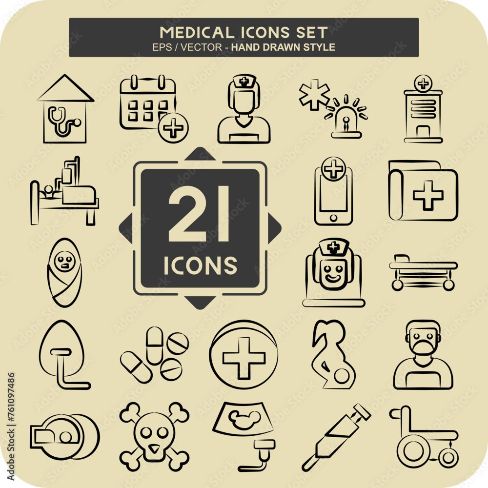 Icon Set Medical. related to Pharmacy symbol. hand drawn style. simple design editable. simple illustration Icon Set Medical. related to Pharmacy symbol. hand drawn style. simple design editable. simple illustration