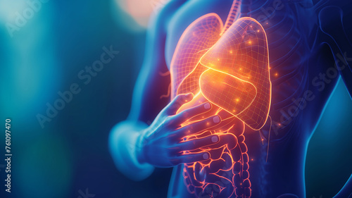 Internal Medicine, Human medical images 3D illustration showing Liver, Stomach, Pancreas, Kidney, Lung pain and diseases photo