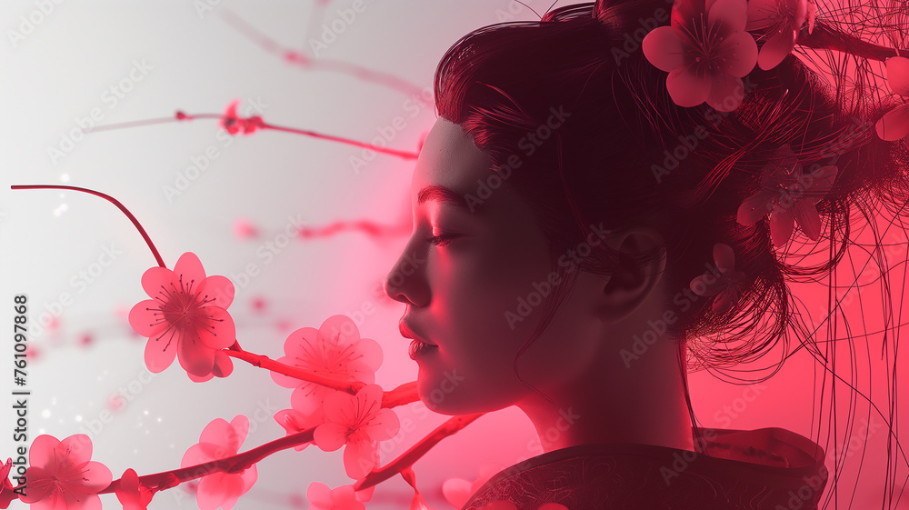 Fototapeta premium one of a geisha illustration with a flowers