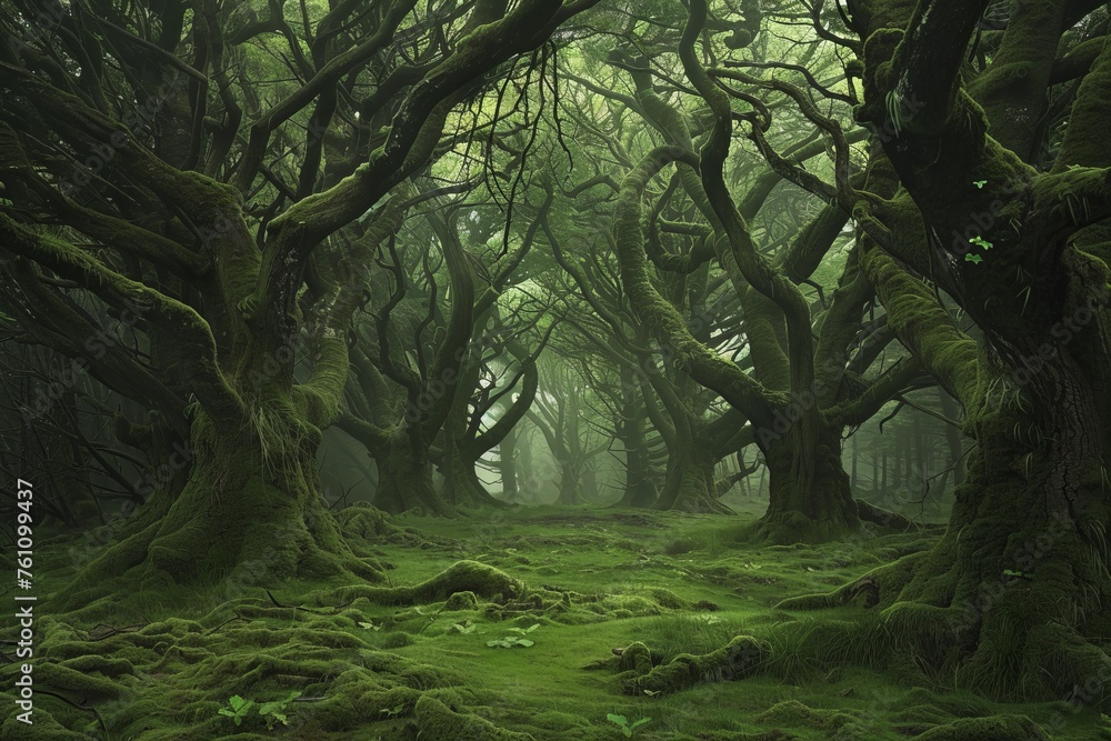 Experience the timeless allure of a serene forest glen bathed in the soft glow of twilight with a nature background, where ancient trees whisper secrets of the ages, Generative AI