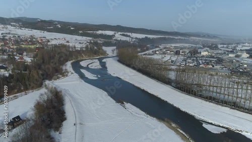 Beautiful River Snow Nowy Targ Aerial View Poland photo