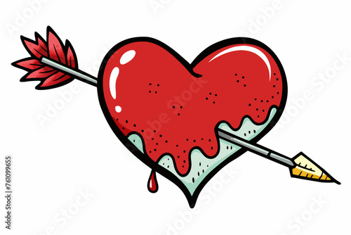 Hand drawn watercolor vector arrows shooting out and bleeding through the heart icon