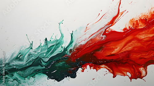 Watercolor artwork with green and red paint splatters on a blank canvas