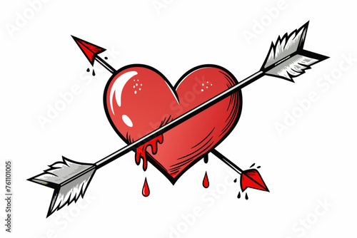 Hand drawn watercolor vector arrows shooting out and bleeding through the heart icon