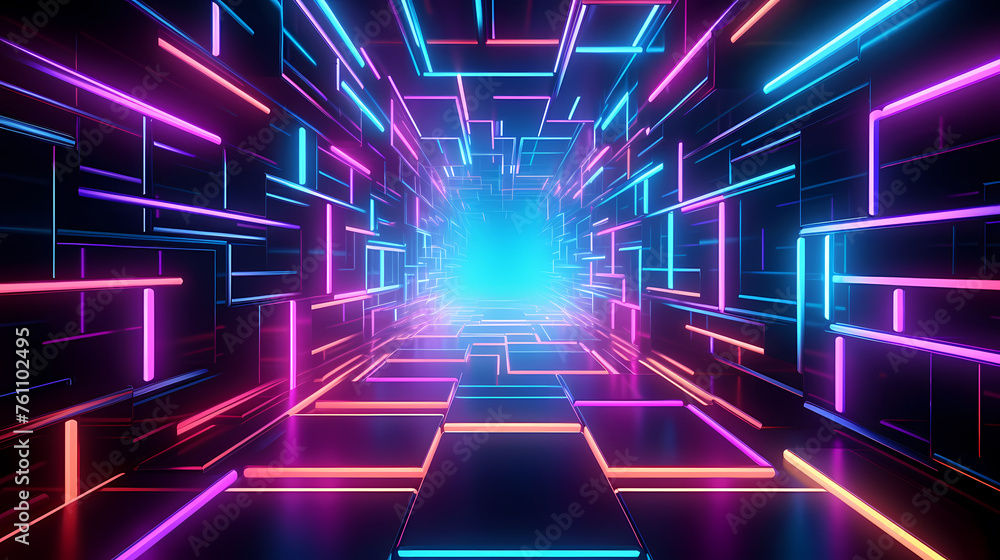 Fototapeta premium Abstract neon corridor background