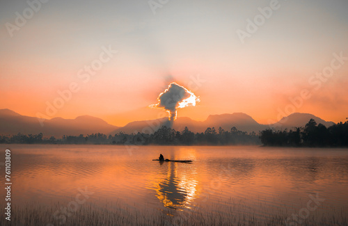sunrise at lake pangalengan photo