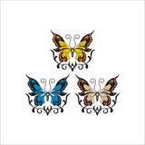 Vector three butterflies with different colors can be used as sticker, graphic design, vector, logo 