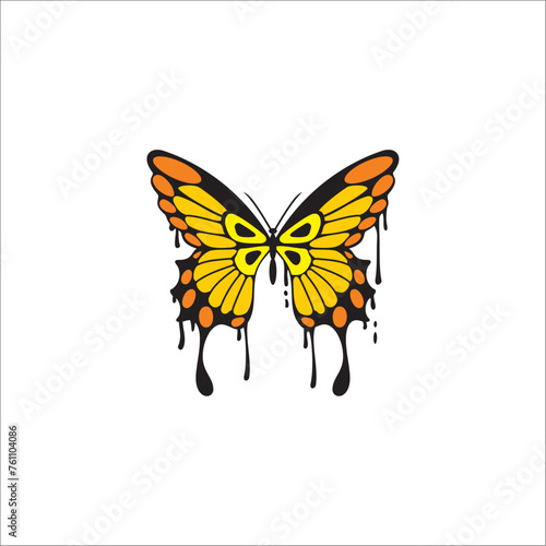 Beautiful yellow butterfly vector decorated with Black water melts 