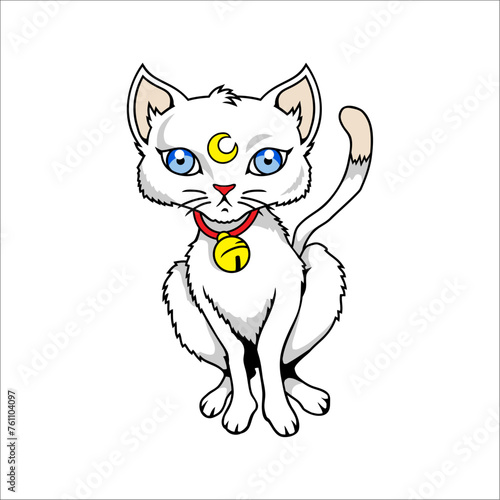 The white Persian cat vector with the moon icon on its head can be used as a graphic design, sticker, wallpaper 