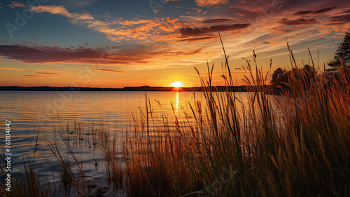 Sunset on a Lake with reeds